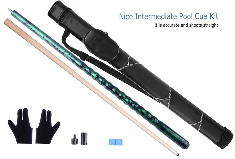 AB Earth Ergonomic Design 13mm Tip 58" Maple Pool Cue Stick Kit with Hard Case (Green, 18oz) - Image 2
